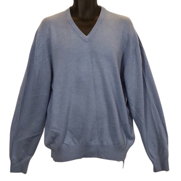 Brooks Brothers Mens 100% Cashmere Sweater Size XL Scottish V-Neck Pullover Blue - Picture 12 of 13